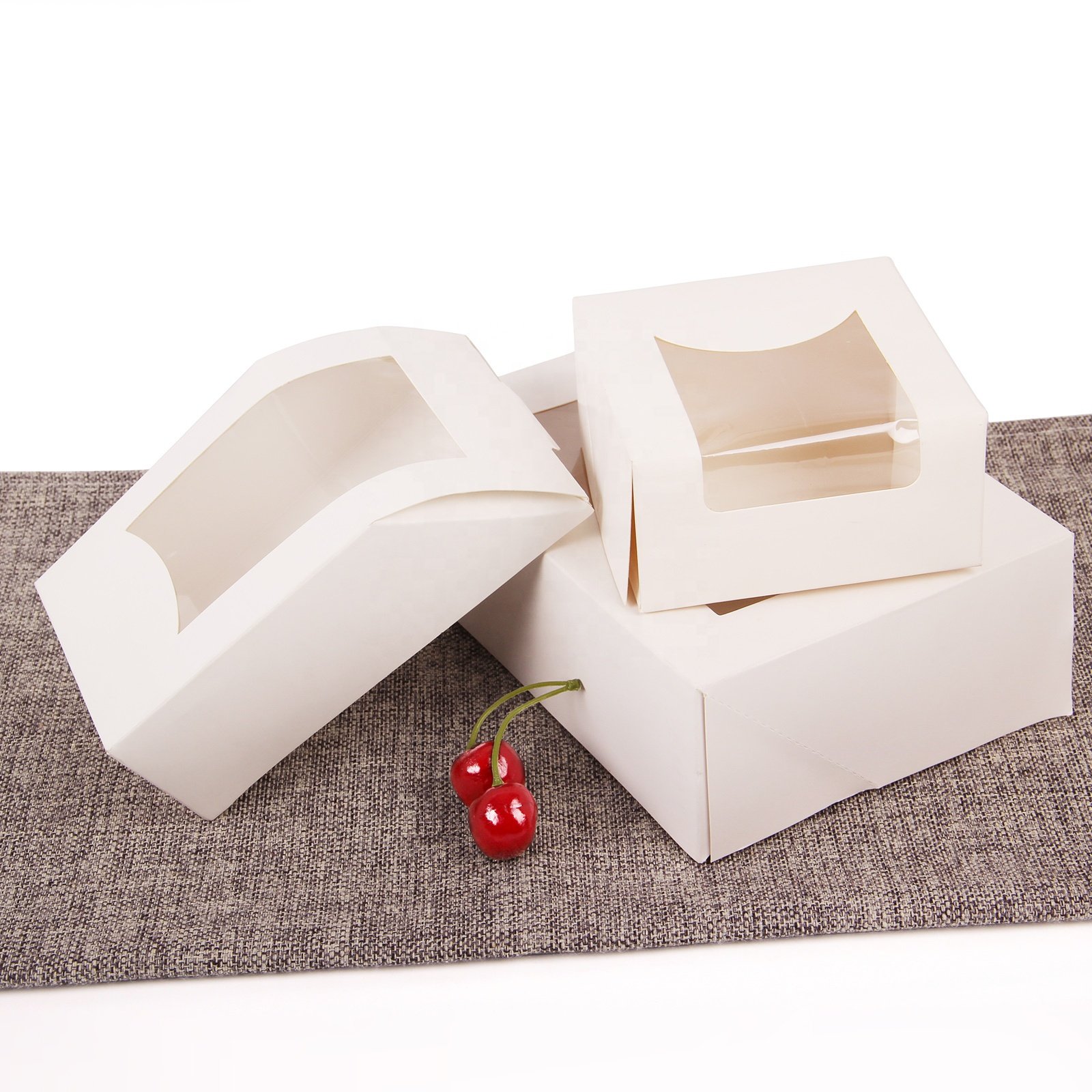 Foldable custom white paper cup cake packaging box with clear window