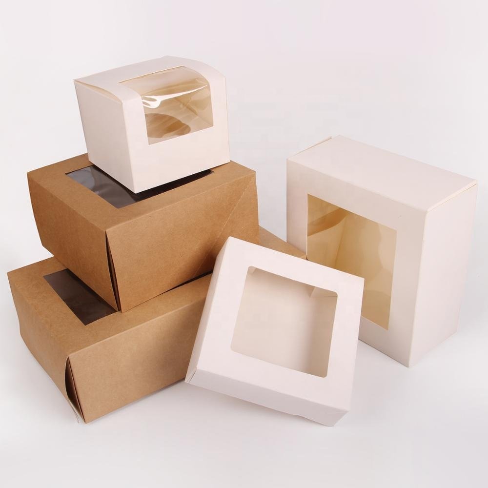 Foldable custom white paper cup cake packaging box with clear window