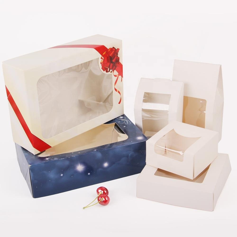 Foldable custom white paper cup cake packaging box with clear window