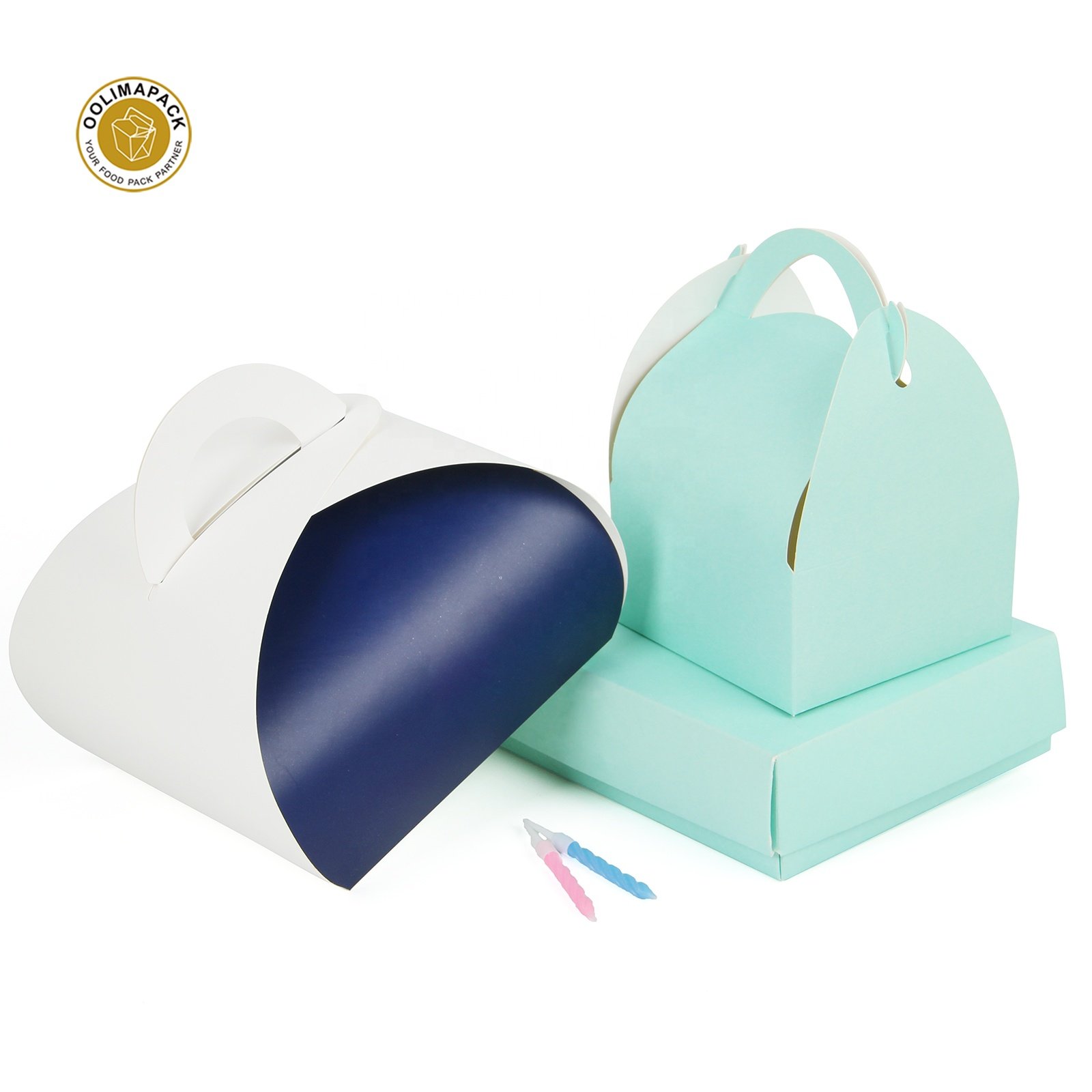 Foldable custom white paper cup cake packaging box with clear window