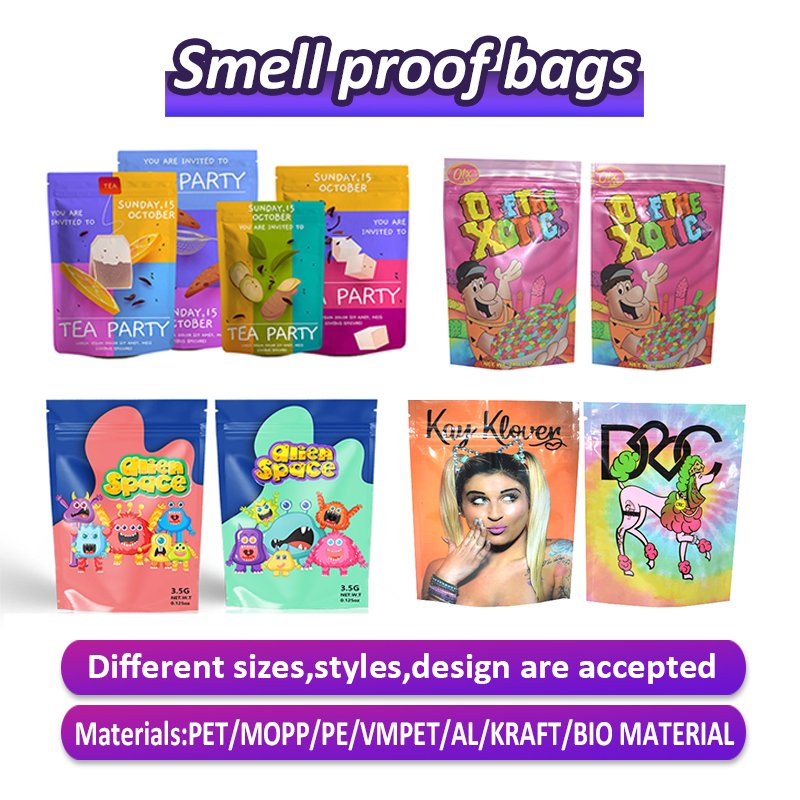 Custom Printed 3.5g 7g 14g 1oz 1lb Laminated Mylar Zipper Packaging dispensary bags 3.5 Smell Proof Mini Bags