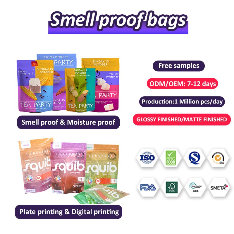 Custom Printed 3.5g 7g 14g 1oz 1lb Laminated Mylar Zipper Packaging dispensary bags 3.5 Smell Proof Mini Bags