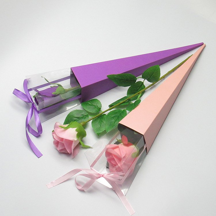 Wholesale Transparent PVC Single Rose Bouquet Gift Boxes Floral Flower Clear Packaging Paper Box for Valentine
