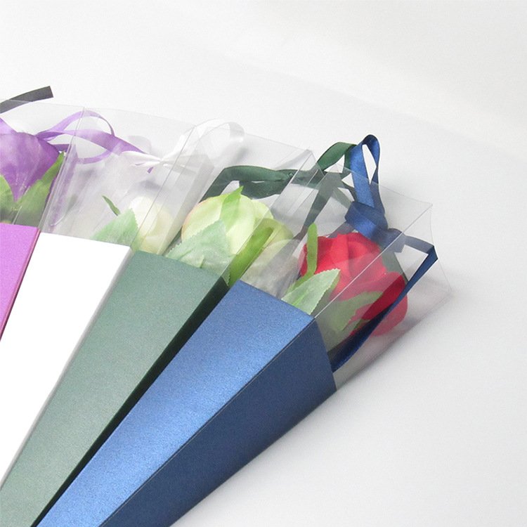 Wholesale Transparent PVC Single Rose Bouquet Gift Boxes Floral Flower Clear Packaging Paper Box for Valentine