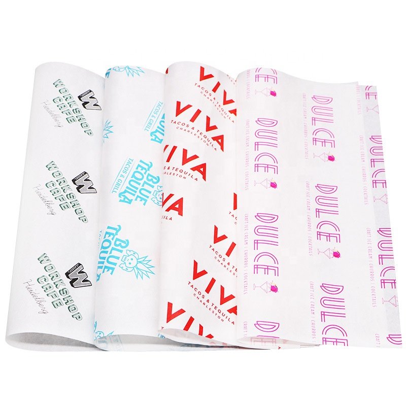 Food grade waxed paper oil proof, custom logo printed oil proof paper for food packaging