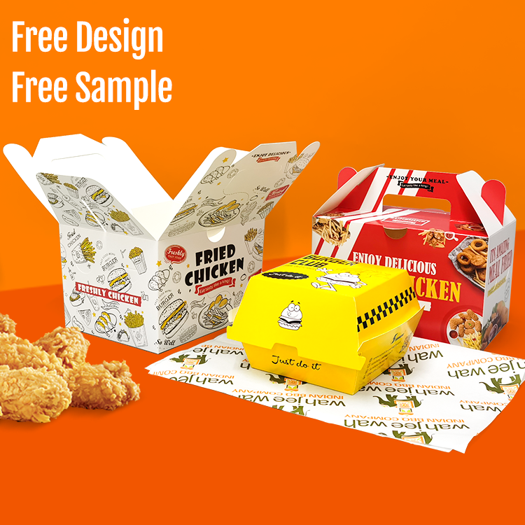 Custom Printed Recycled Containers Packaging Sushi Fried Chicken Cheese Paper Take Away Food Burger Hamburger Box Popular