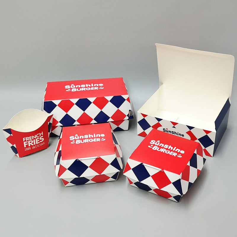 Custom Printed Recycled Containers Packaging Sushi Fried Chicken Cheese Paper Take Away Food Burger Hamburger Box Popular