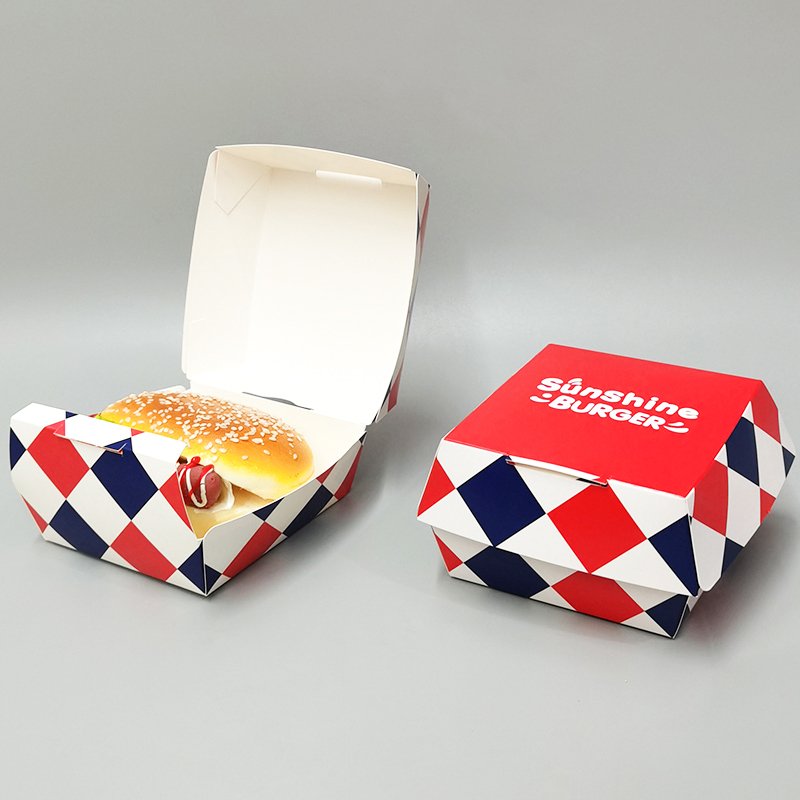Custom Printed Recycled Containers Packaging Sushi Fried Chicken Cheese Paper Take Away Food Burger Hamburger Box Popular