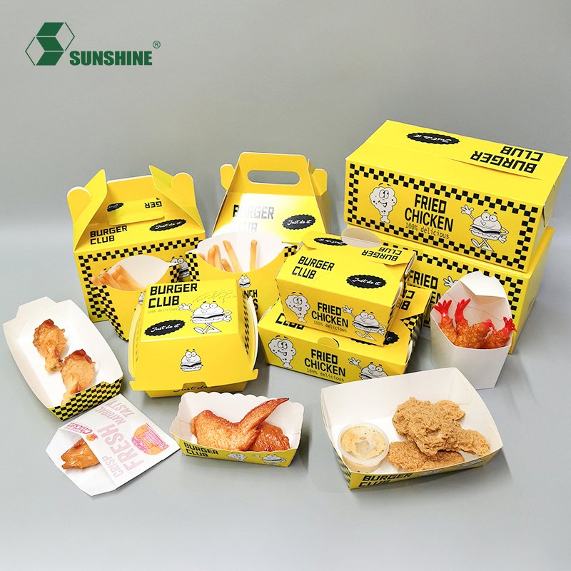 Custom Printed Recycled Containers Packaging Sushi Fried Chicken Cheese Paper Take Away Food Burger Hamburger Box Popular