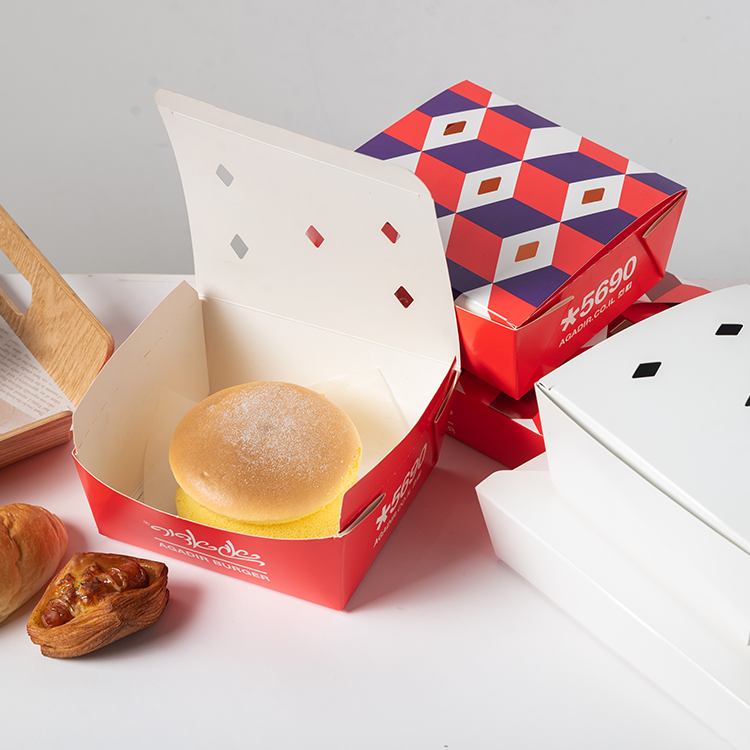 Custom Printed Recycled Containers Packaging Sushi Fried Chicken Cheese Paper Take Away Food Burger Hamburger Box Popular