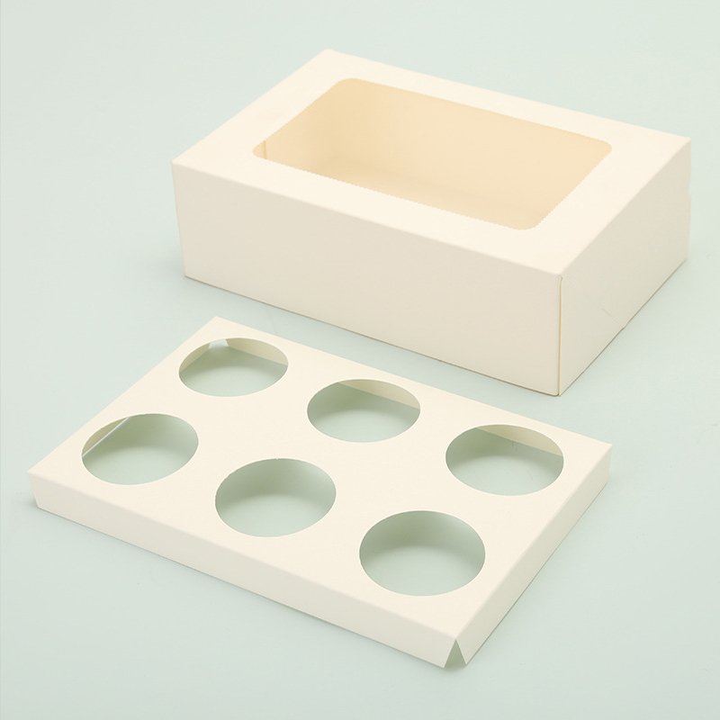 Six hold cup cake packaging paper boxes with dividers
