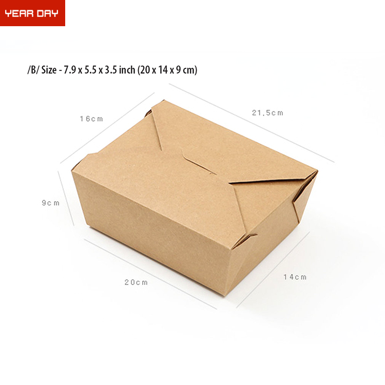 Disposable Tableware Food Box Kraft Paper Bento Lunch Sandwich Fast Takeaway Packaging Brown Simple Square Offset Printing BNYD