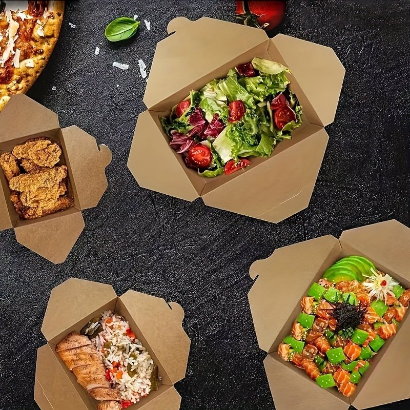 Large Kraft Paper Disposable Takeaway Breakfast Lunch Food Picnic Boxes Container Fast food Restaurant Packaging
