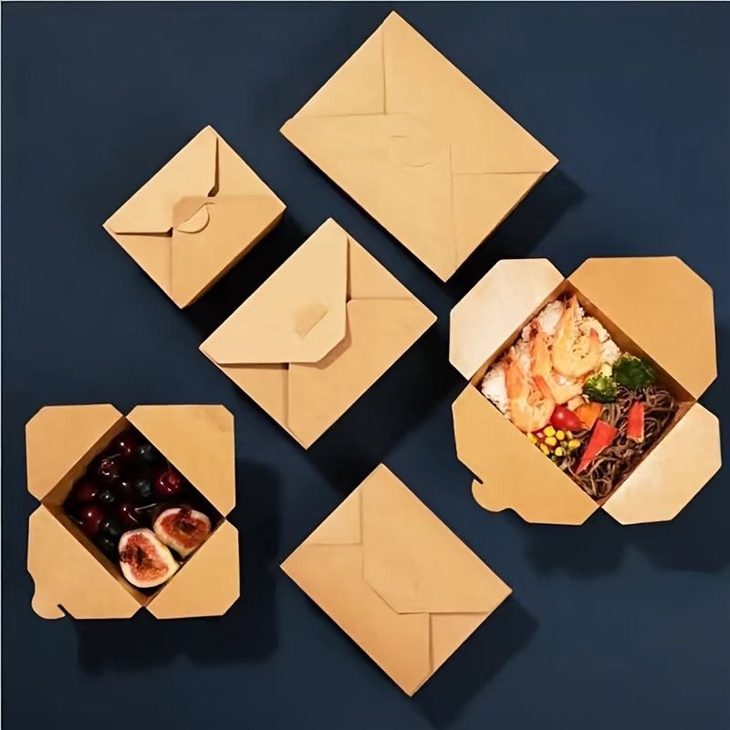 Large Kraft Paper Disposable Takeaway Breakfast Lunch Food Picnic Boxes Container Fast food Restaurant Packaging