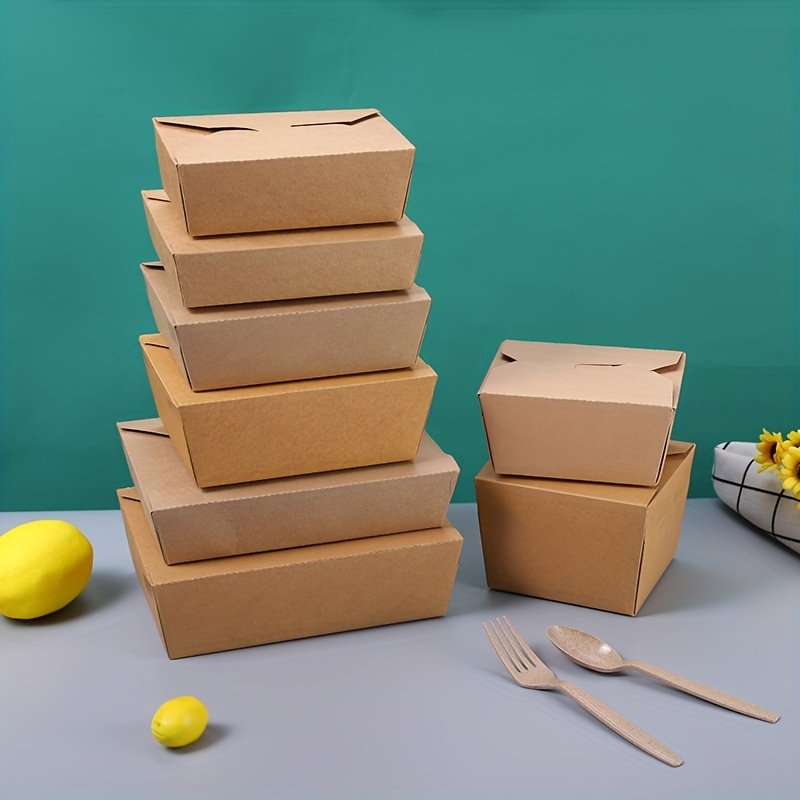 Large Kraft Paper Disposable Takeaway Breakfast Lunch Food Picnic Boxes Container Fast food Restaurant Packaging