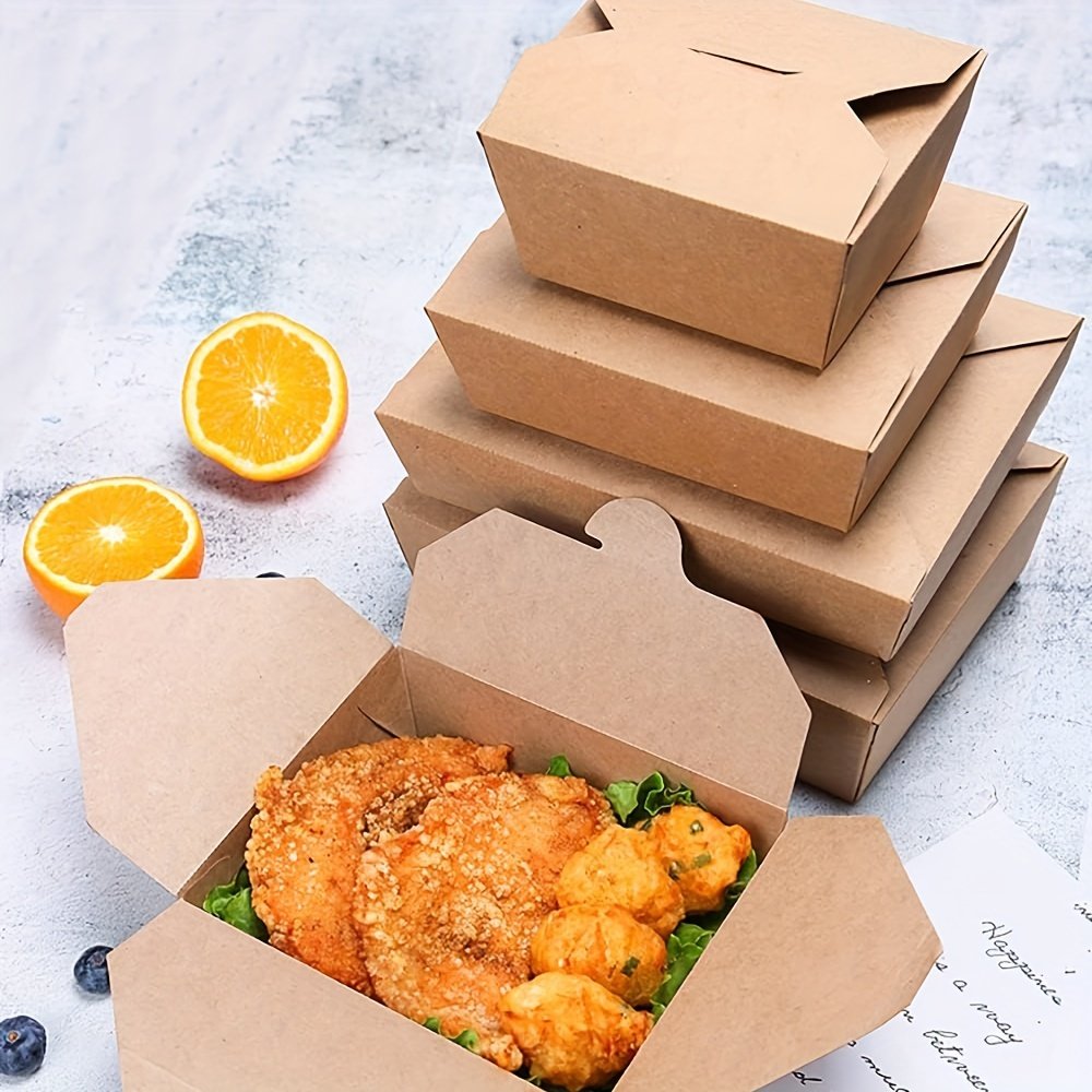Large Kraft Paper Disposable Takeaway Breakfast Lunch Food Picnic Boxes Container Fast food Restaurant Packaging