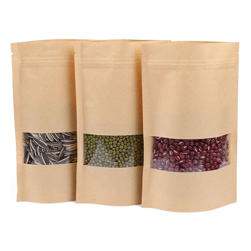 Customized Biodegradable Food Grade Packaging Zipper Bags Brown Kraft Coffee Candy Reusable Kraft paper Bags With Logo