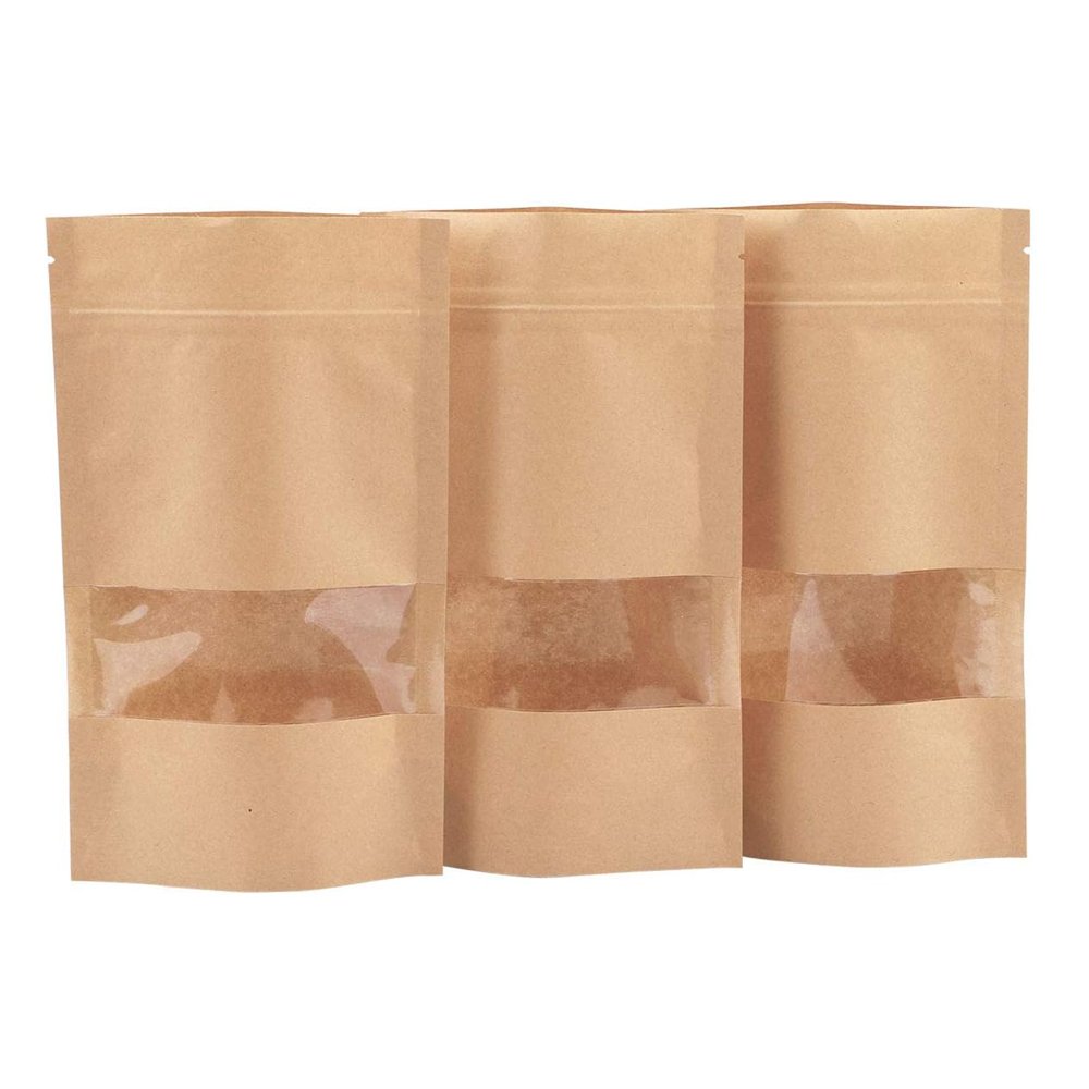 Customized Biodegradable Food Grade Packaging Zipper Bags Brown Kraft Coffee Candy Reusable Kraft paper Bags With Logo