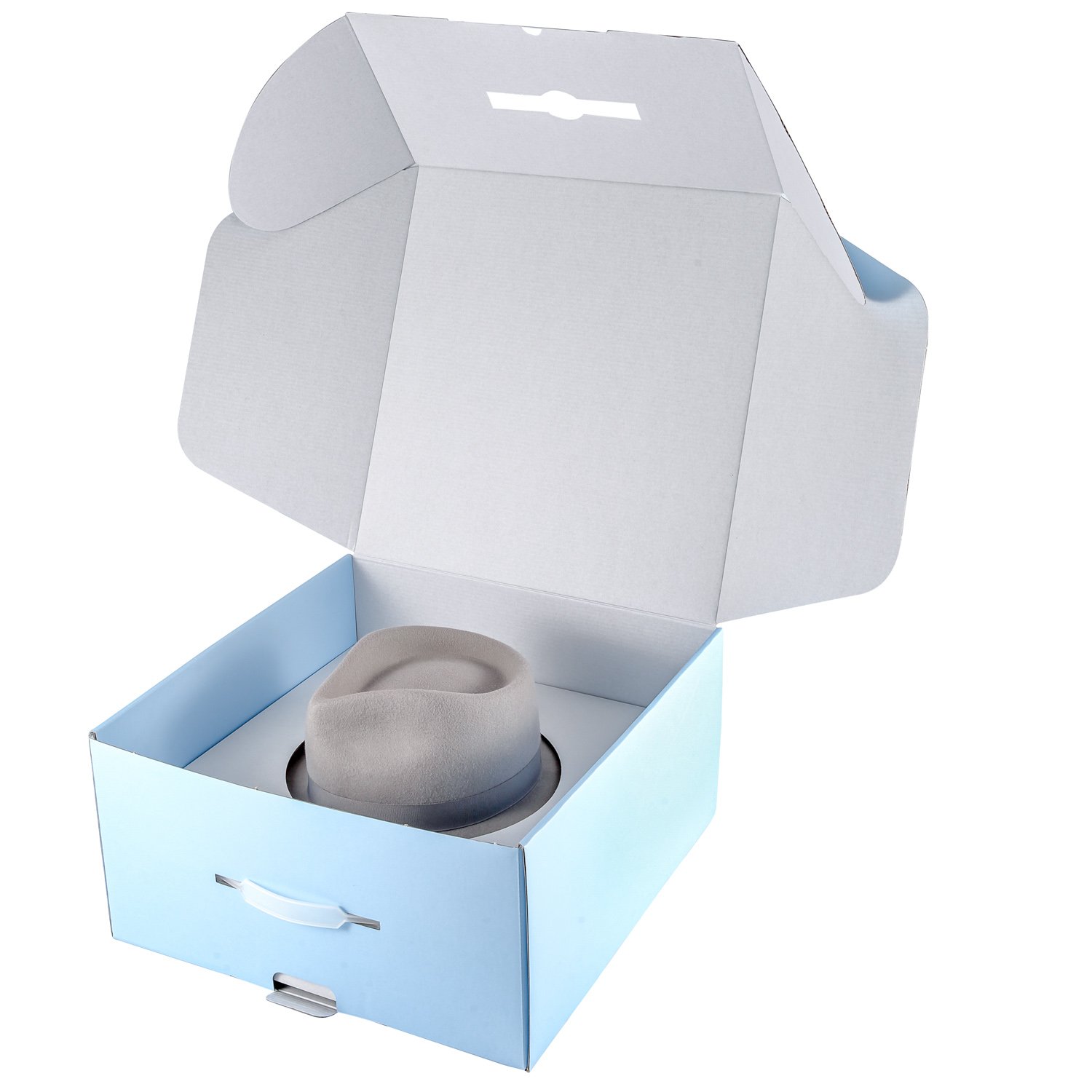 Shanghai Factory High-Quality Custom Duplex Cardboard Paper Packaging Blue Design with Handle and Suitable Insert for Hat