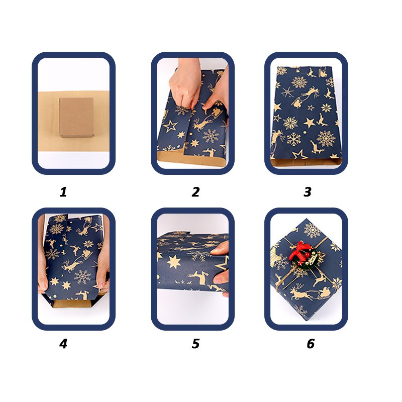 Navy Blue and Brown Recycled Kraft Gift Wrapping Paper Papel De Regalo De Navidad Xmas Wrapping Paper for Gifts