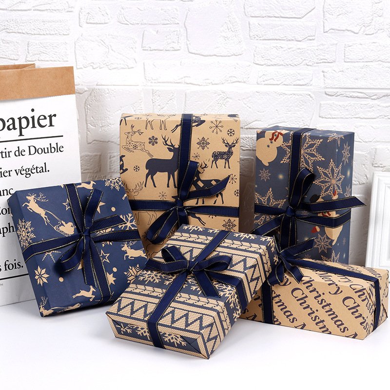 Navy Blue and Brown Recycled Kraft Gift Wrapping Paper Papel De Regalo De Navidad Xmas Wrapping Paper for Gifts