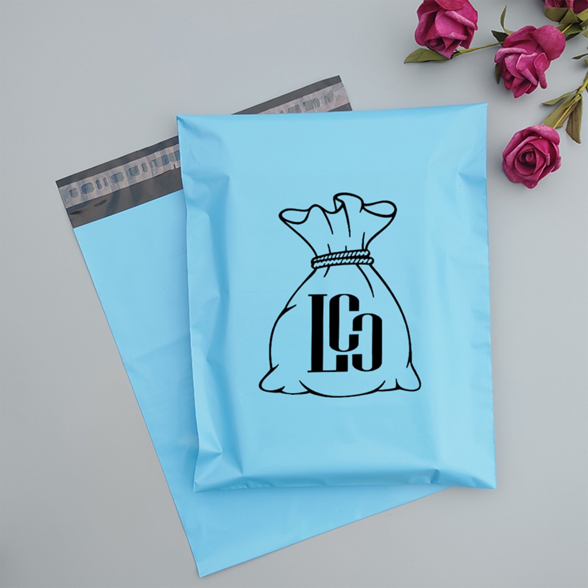 Custom Logo Eco Friendly Blue Pastel Flat Poly Self Sealing Express Shipping Pink Design Clothes Delivery Mail Bags
