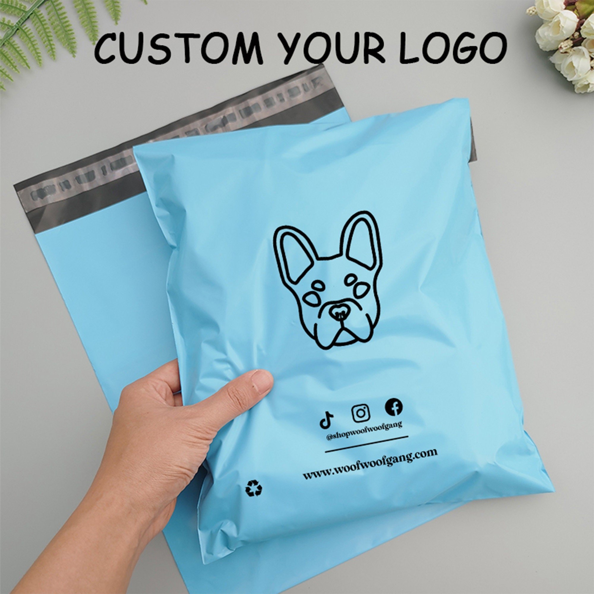 Custom Logo Eco Friendly Blue Pastel Flat Poly Self Sealing Express Shipping Pink Design Clothes Delivery Mail Bags