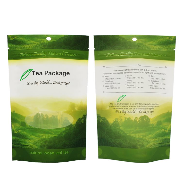 Resealable Powdered Green Tea Pouches Custom Biodegradable Kraft Pouch Stand Up Food Bag Zip Lock Spice And Herb Packaging