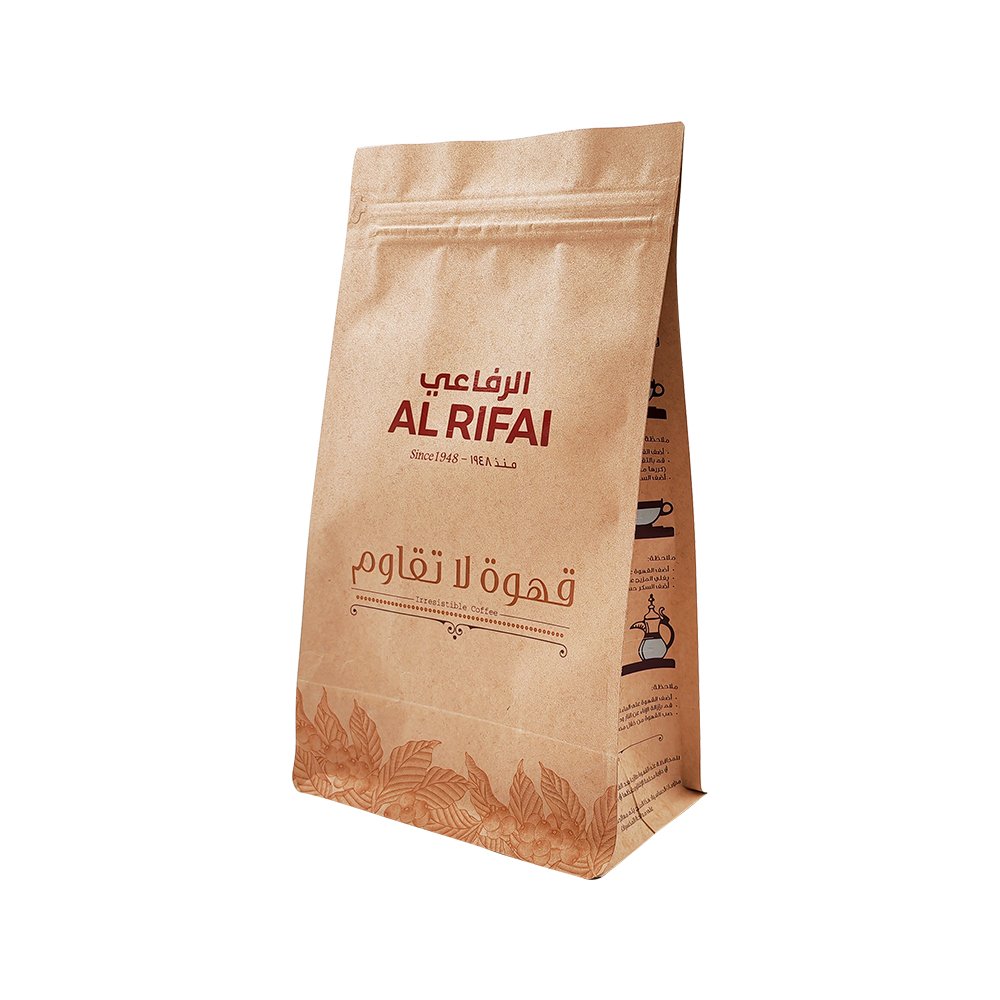 Flat Bottom Pouch Tea Coffee Food Packaging Bags Eco Friendly Sachet Packing Biodegradable Custom Kraft Paper