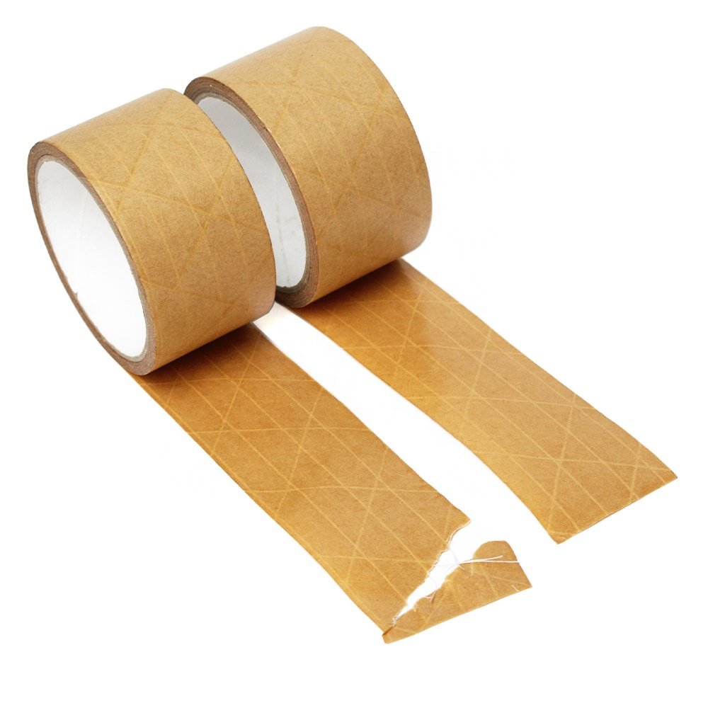 2- Recyclable Brown Color Fiberglass Reinforced Kraft Paper Gummed Sealing Packing Packaging Self Adhesive Tape