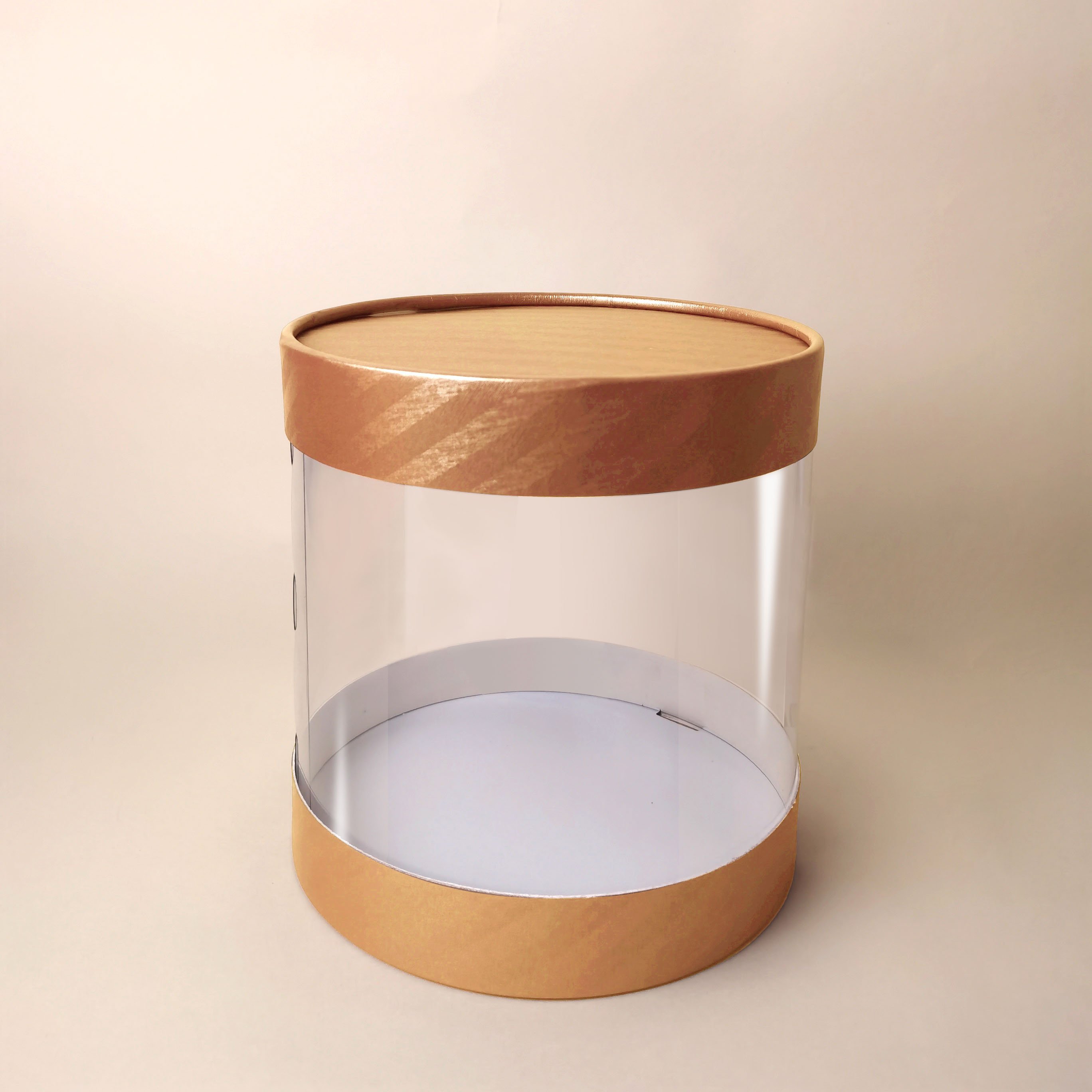 Factory ready to go orange color transparent cylinder paper box round tube box with clear PVC window LED light and ribbon handle