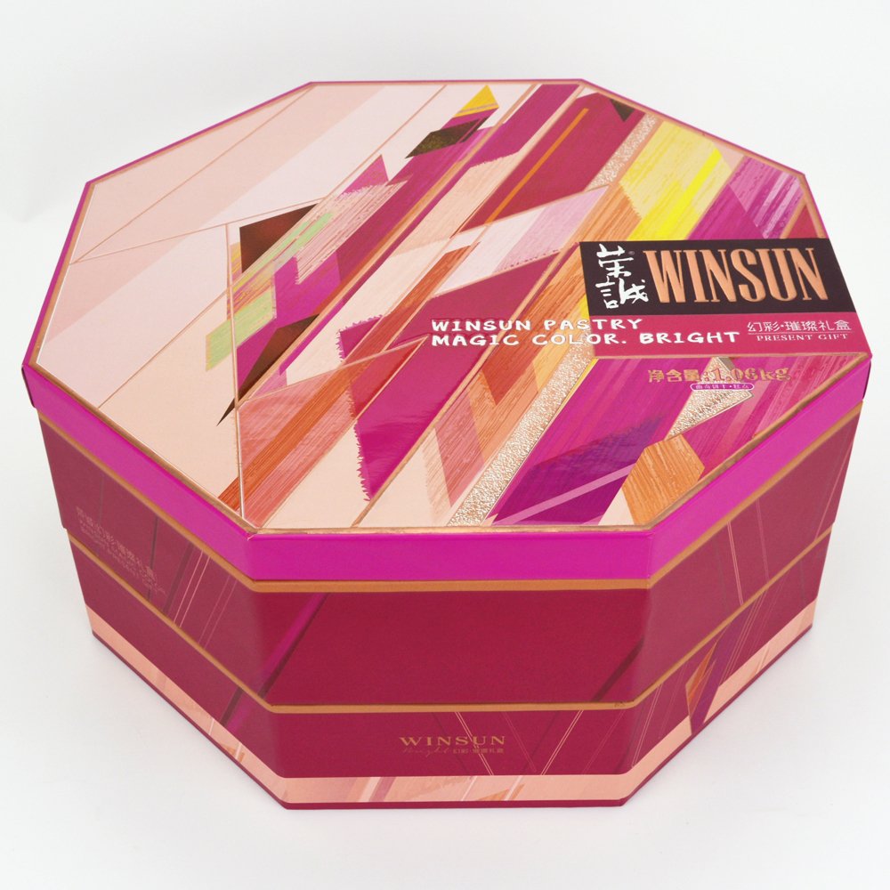 Custom Octagonal Geometry Design Luxury Round Gift Boxes Wholesale 3 Layer Rigid Paper Cookies Moon Cake Box With Lid