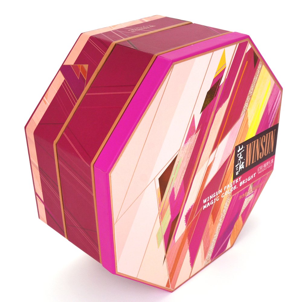 Custom Octagonal Geometry Design Luxury Round Gift Boxes Wholesale 3 Layer Rigid Paper Cookies Moon Cake Box With Lid