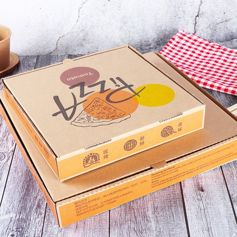 Custom B-flute corrugated cardboard paper take away pizza box