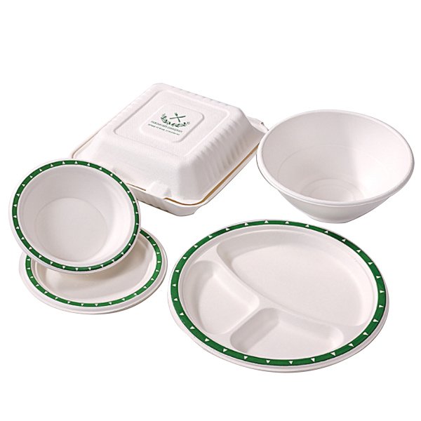 custom your own logo print design molded paper pulp biodegradable disposable sugarcane bagasse party tableware dinnerware set