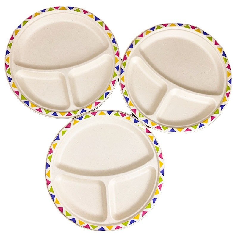 custom your own logo print design molded paper pulp biodegradable disposable sugarcane bagasse party tableware dinnerware set