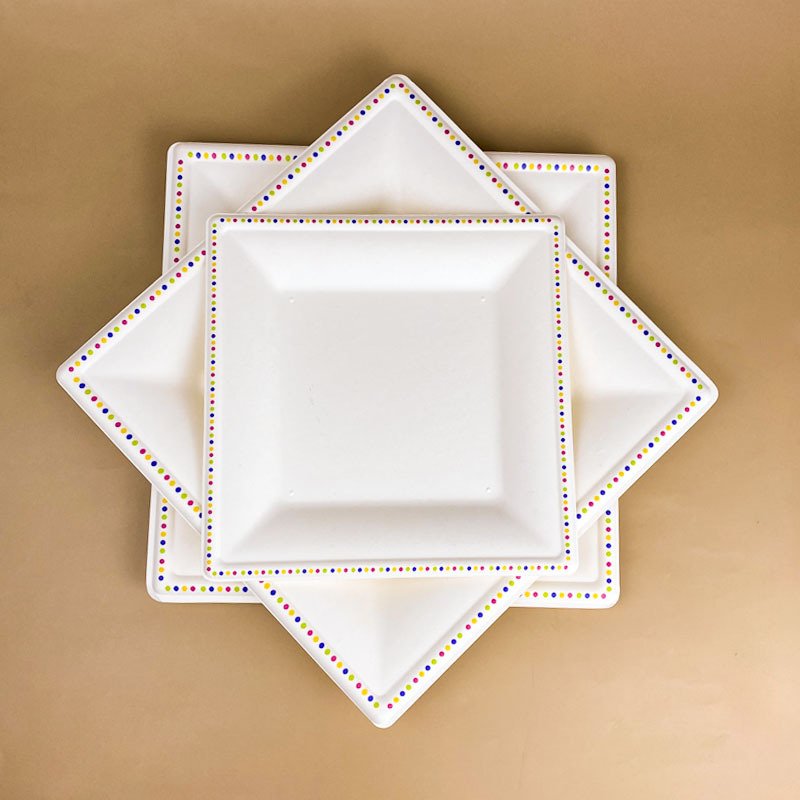 custom your own logo print design molded paper pulp biodegradable disposable sugarcane bagasse party tableware dinnerware set