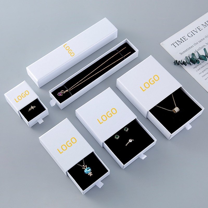 Custom Logo Printed Jewelry Boxes Cardboard Paper Drawer Sliding Jewelry Packaging for Jewelry Store