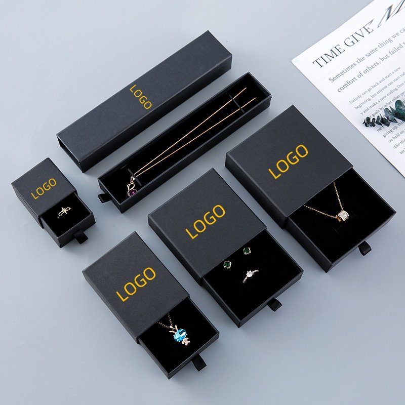 Custom Logo Printed Jewelry Boxes Cardboard Paper Drawer Sliding Jewelry Packaging for Jewelry Store