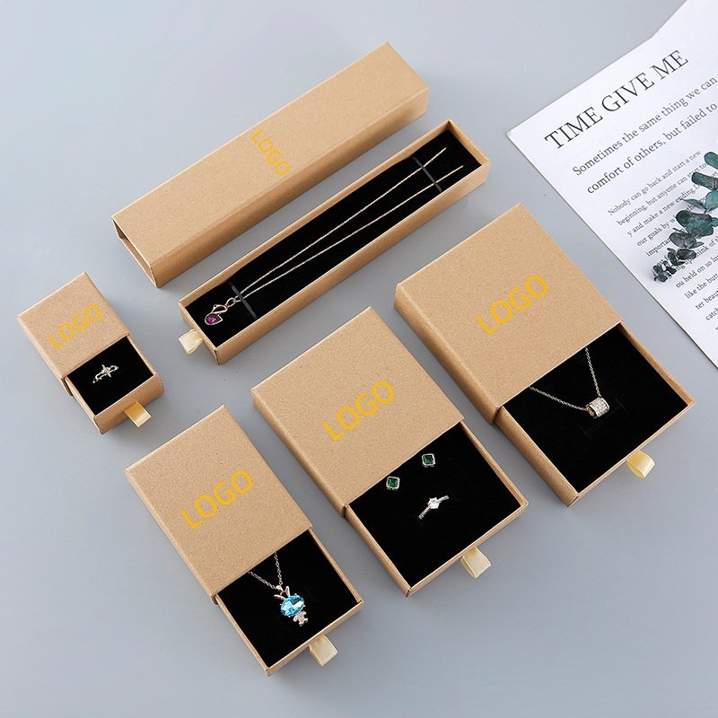 Custom Logo Printed Jewelry Boxes Cardboard Paper Drawer Sliding Jewelry Packaging for Jewelry Store