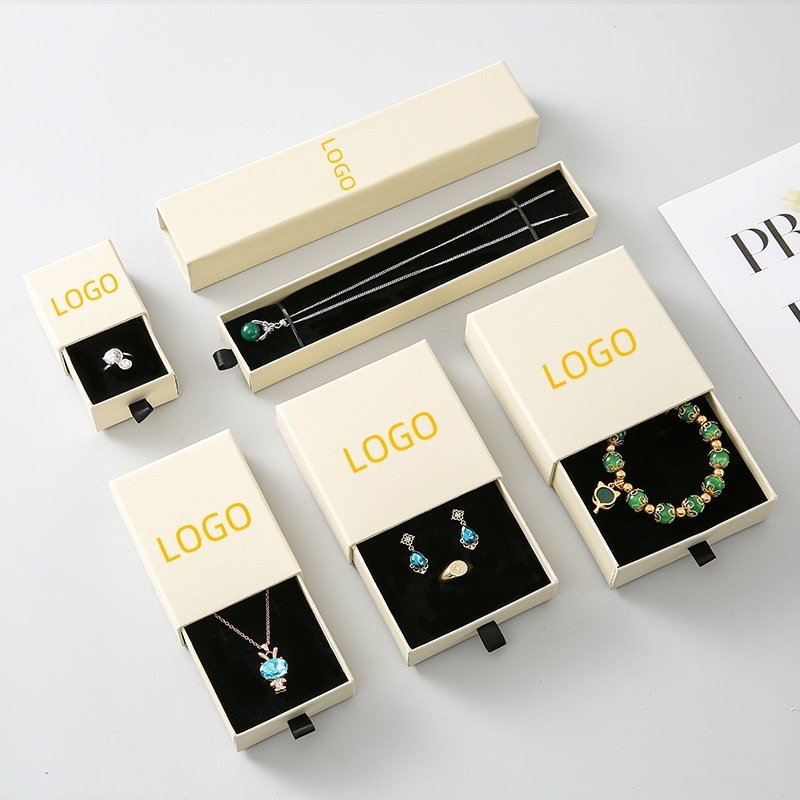 Custom Logo Printed Jewelry Boxes Cardboard Paper Drawer Sliding Jewelry Packaging for Jewelry Store