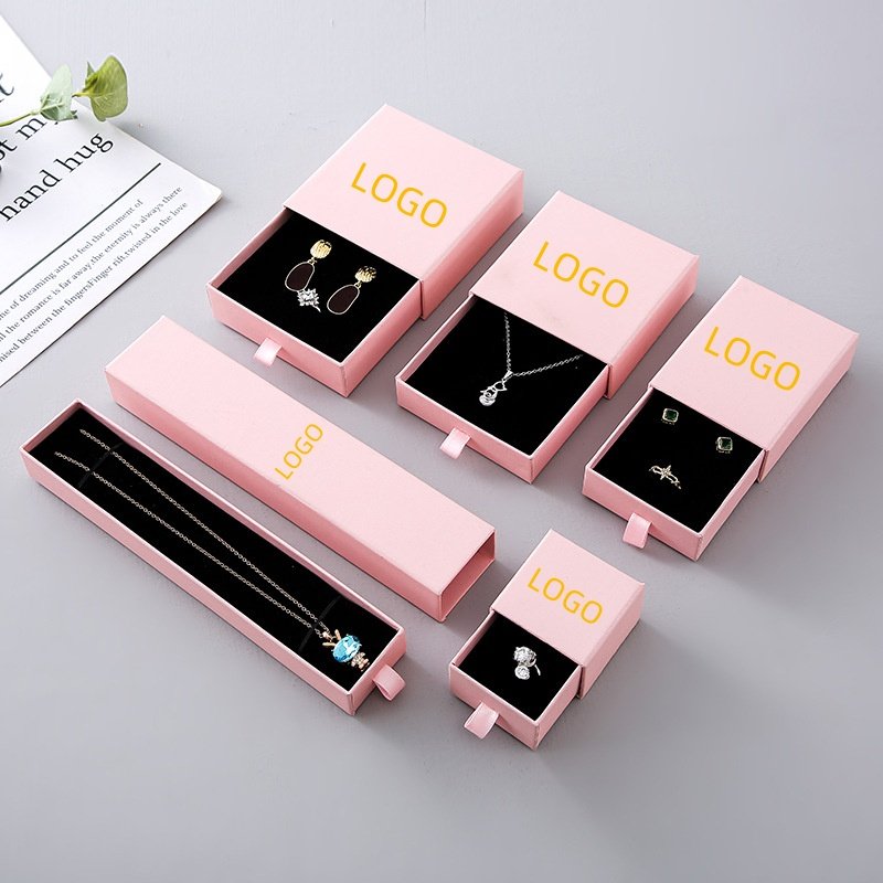 Custom Logo Printed Jewelry Boxes Cardboard Paper Drawer Sliding Jewelry Packaging for Jewelry Store