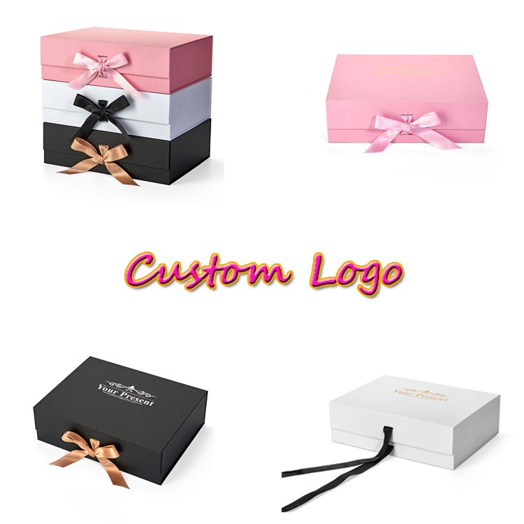 Free Sample Cardboard Folding Luxury White Magnetic Gift Paper Box Custom Logo Collapsible Packaging Boxes With Ribbon