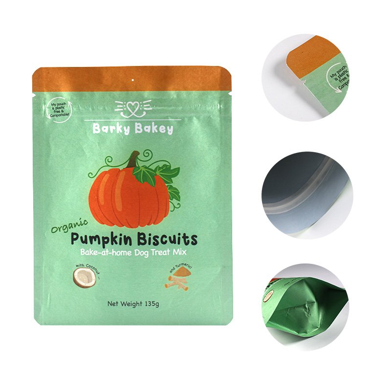 100% Biodegradable PLA Packaging Kraft Paper Zipper Pouches Tea Snack Food Compostable Bags