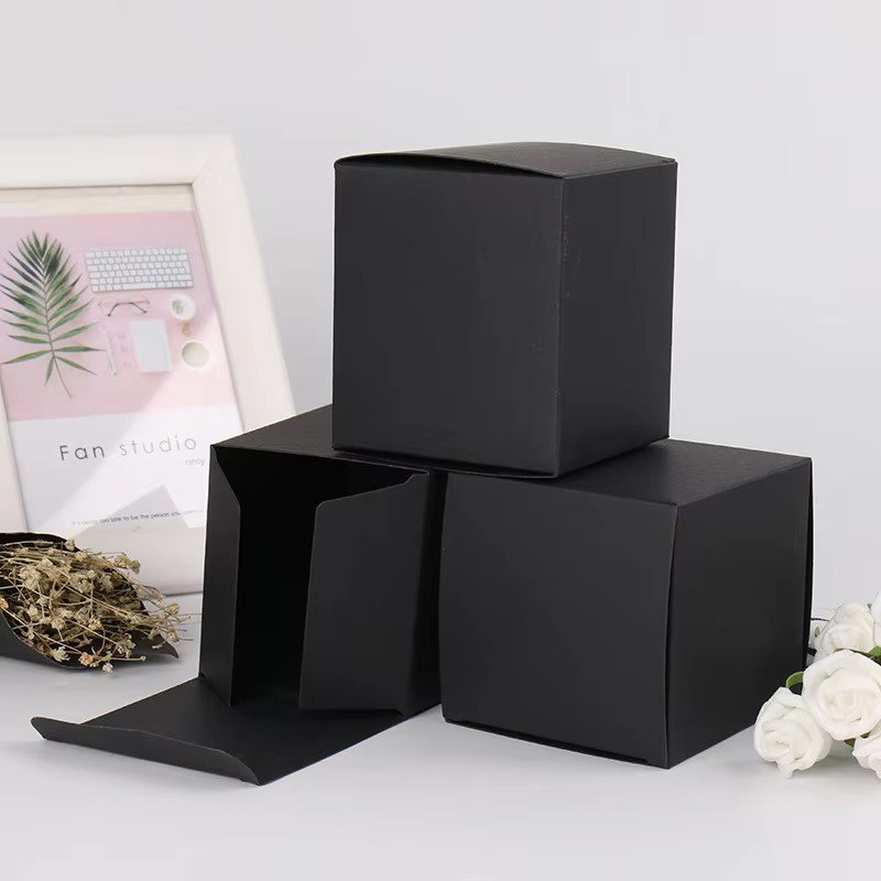 Custom Logo Multi Size Square Kraft Gift Box Black Fold Packaging Paper Box