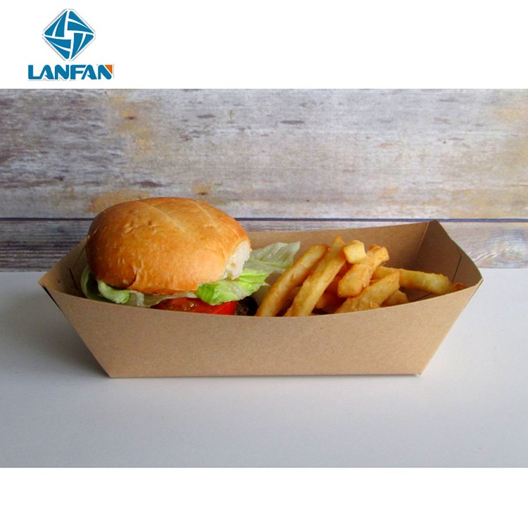 Wholesale Disposable Paper Boat Tray Bio-degradable Food Packaging Plate Boat Serving Food Tray
