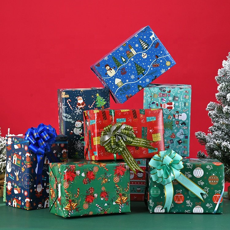 wholesale custom logo print luxury christmas gift wrapping paper Hot sale new year gift packaging christmas paper