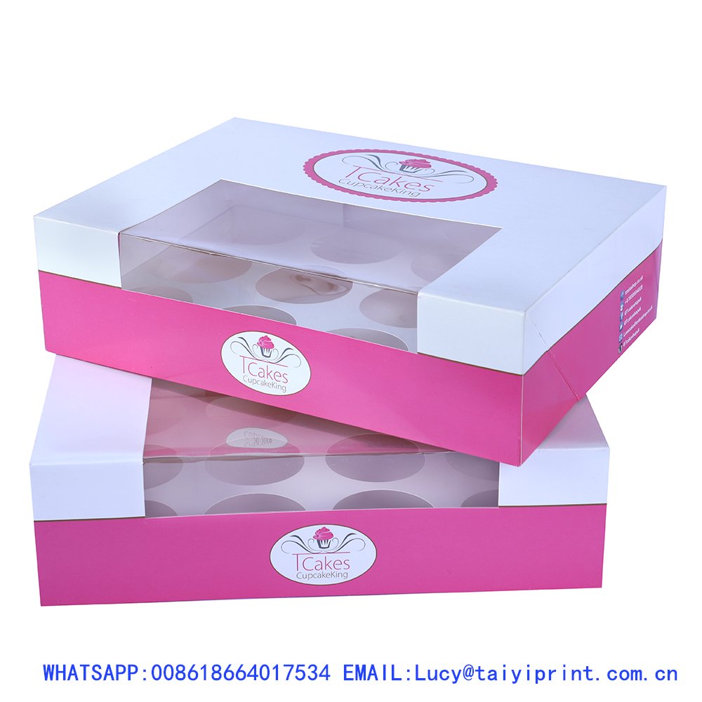 Christmas Wedding Cakes Pie Packing Custom Gift Pastry Paper Packaging Cup Cake Box With Clear Transparent Window Cupcake Boxes