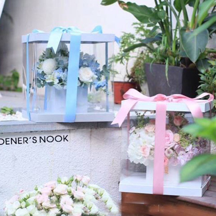 Custom round plastic pvc flower box cake box for rose bear packaging