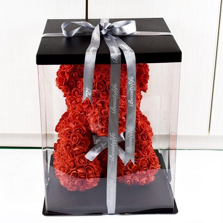Custom round plastic pvc flower box cake box for rose bear packaging